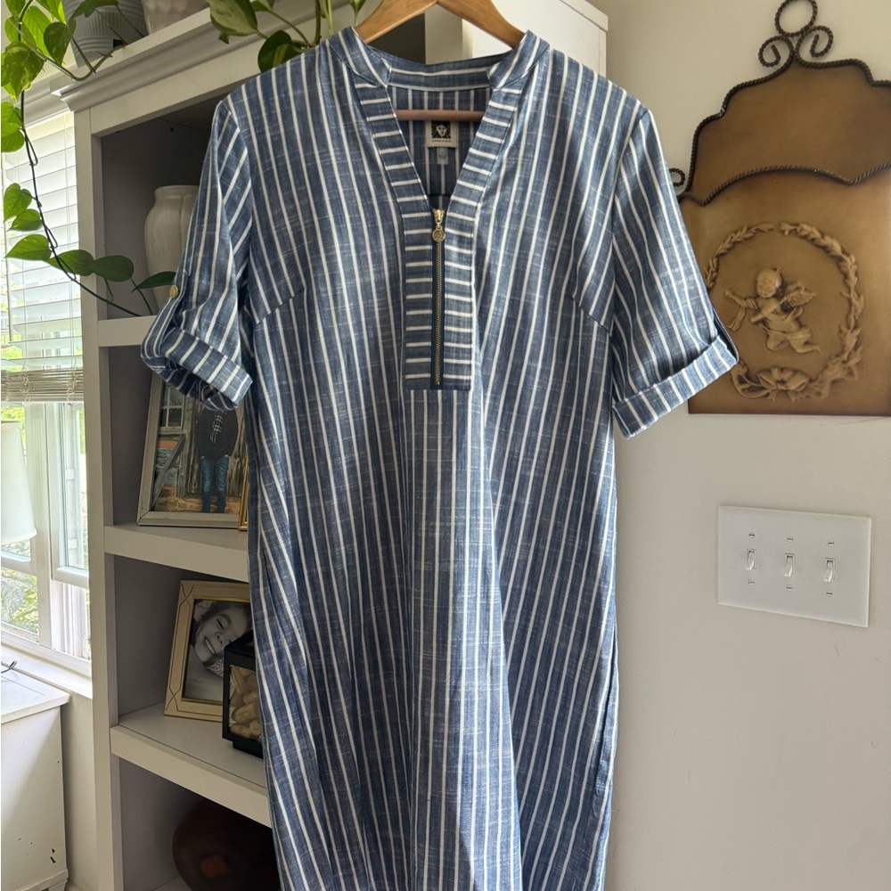 Anne Klein Navy Striped Casual Dress